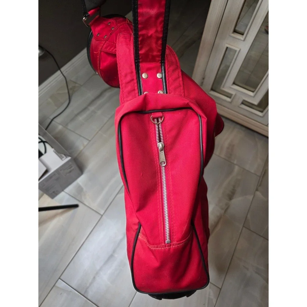 Vintage Red Golf Sunday Carry Bag Lightweight Canvas Padded Strap 32 Inch‎